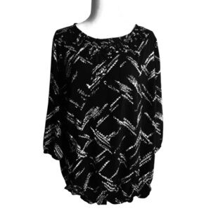 Chico's top shirt blouson elastic at waist hip 3/4 sleeve black white size 2